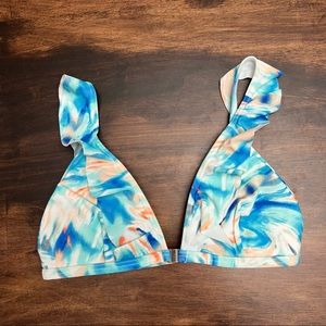 Hollister tie dye ruffle blue and orange bikini top extra small